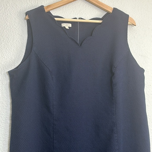 Talbots Woman Navy Midi Sleeveless Cotton Dress Scallop Neckline Size 18W - Picture 2 of 8